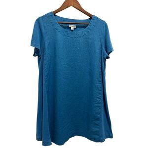 J. Jill pureJill 100% Linen A-Line Dress Ocean Blue Size Petite L Beach Travel